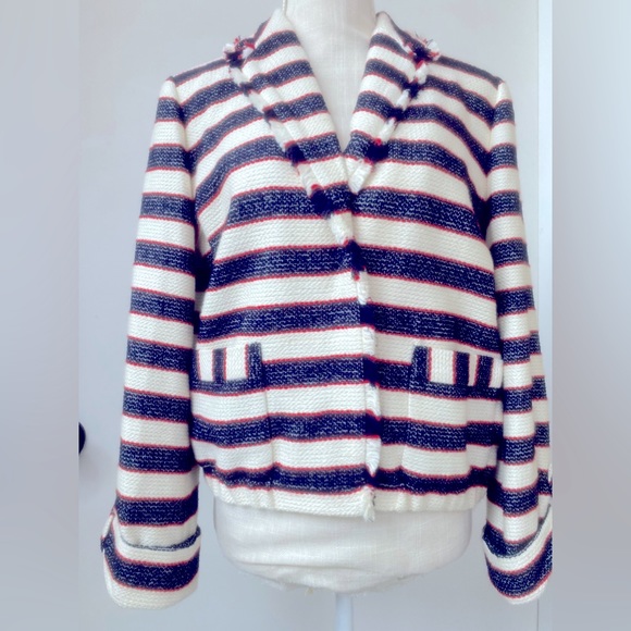 j. crew woven nautical striped double breast jacket cropped blazer sz. 10 - Picture 1 of 15